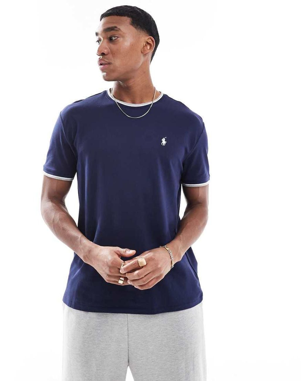 Polo Ralph Lauren Blue Icon Logo Tipped Pique T-shirt Classic Oversized Fit for men