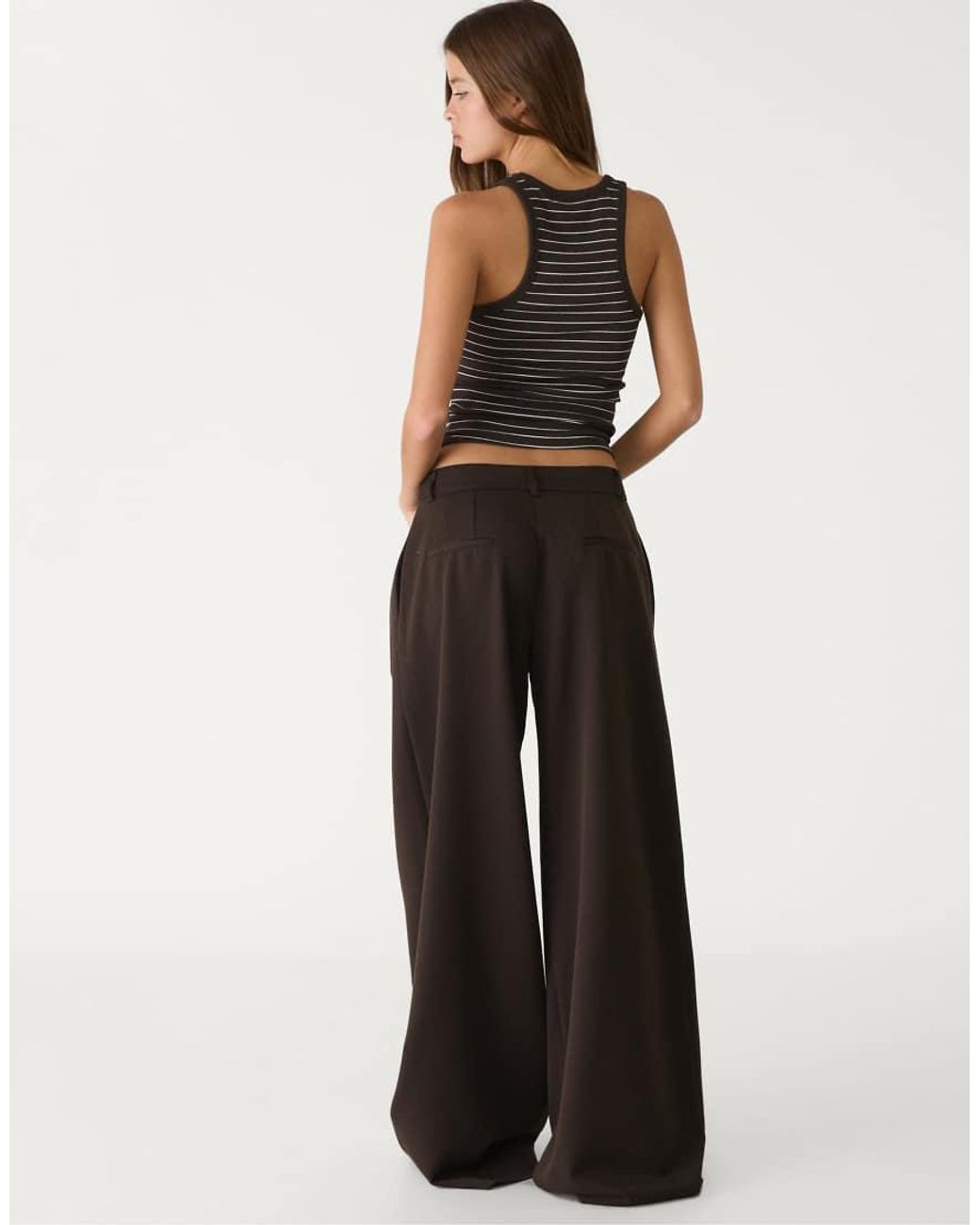 Stradivarius White Wide Leg Smart Trousers With Darts