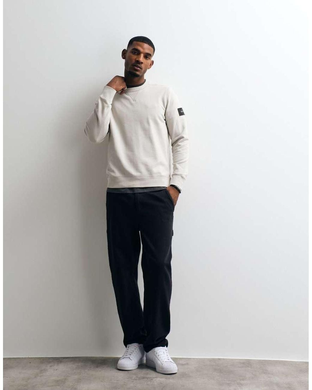 Calvin Klein White Terry Badge Sweatshirt for men