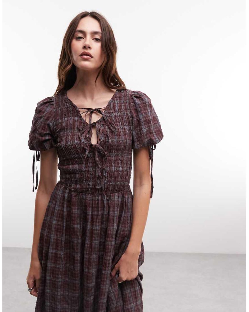 Daisy Street Purple Shirred Maxi Dress With Tie Front