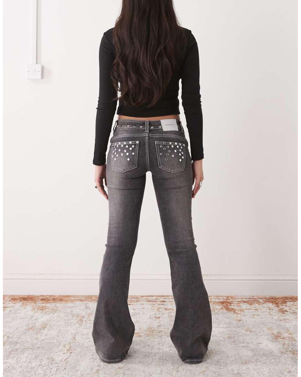 The Ragged Priest Gray Charlie Low Rise Flare Jean
