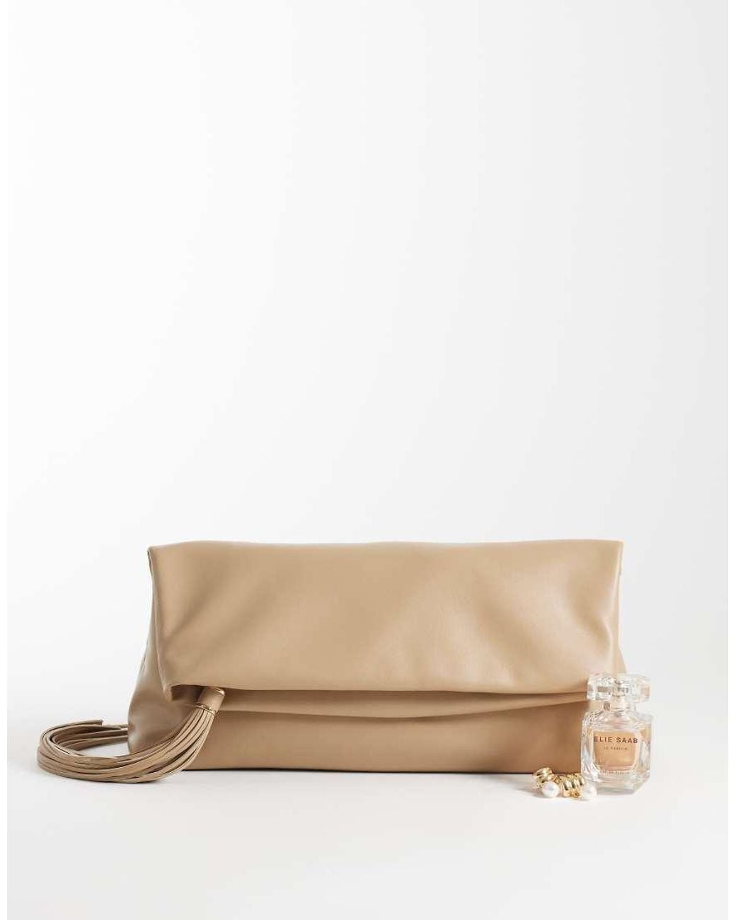ASOS Natural Tassel Zip Top Flap Clutch