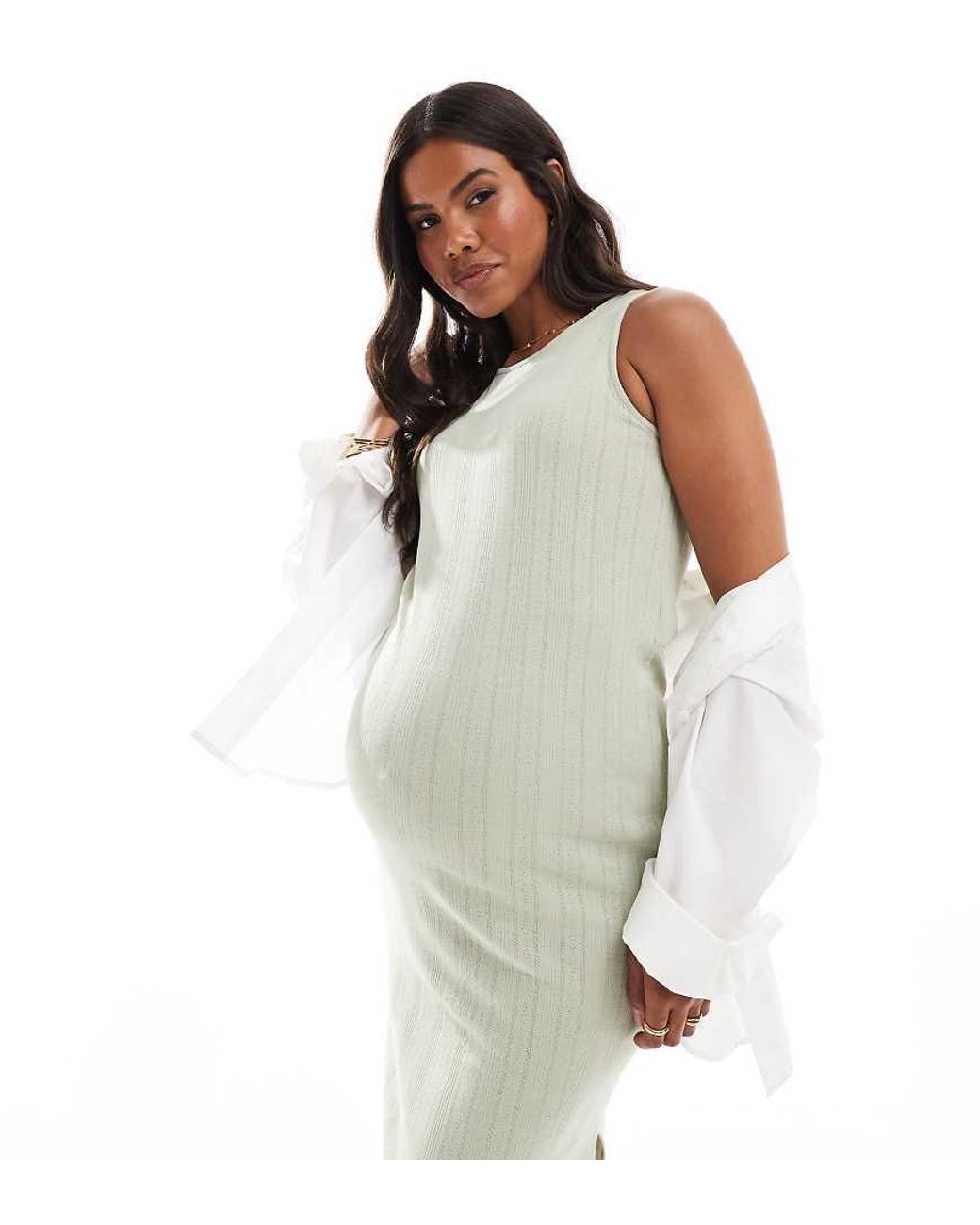 Mama.licious Mamalicious Maternity Jersey Pointelle Tank Midi Dress in White Lyst UK