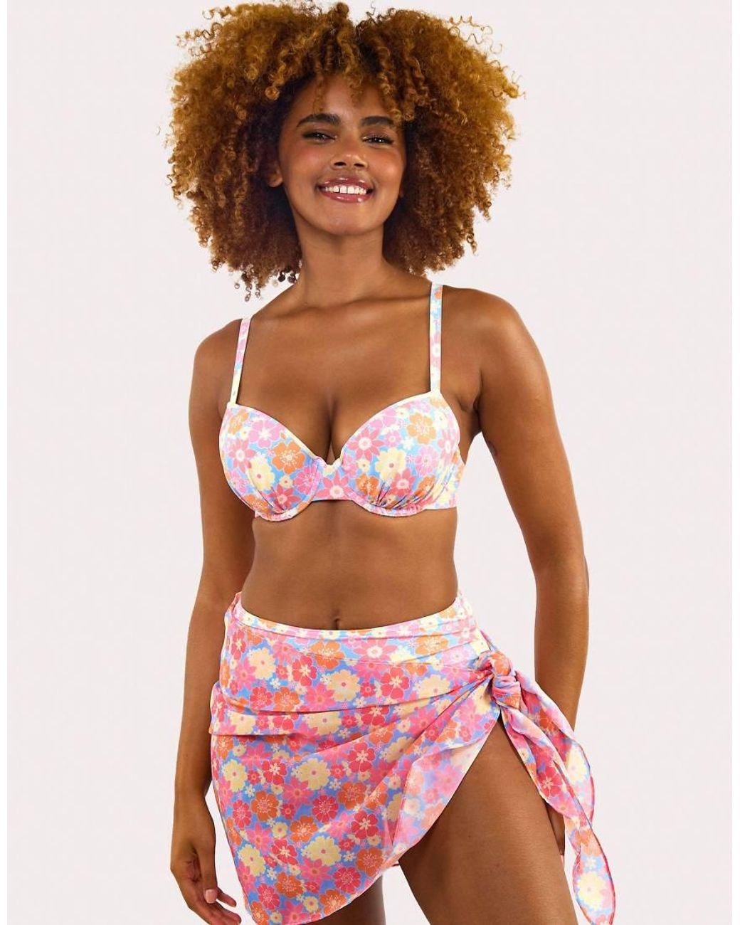 Wolf & Whistle Pink Floral Tie Side Sarong