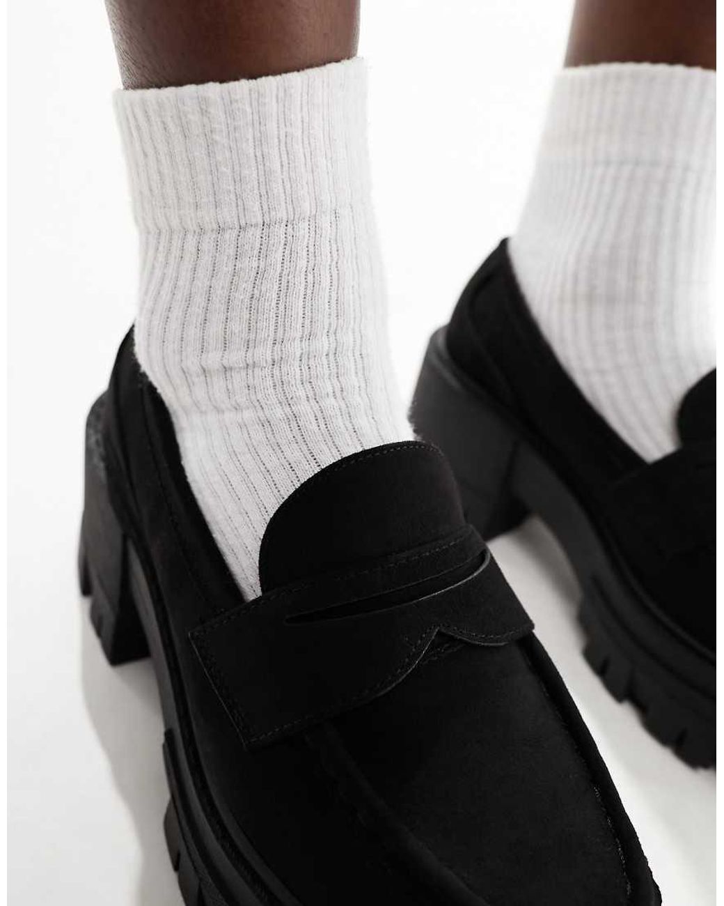 ASOS Black Script Chunky Mid Heeled Loafers