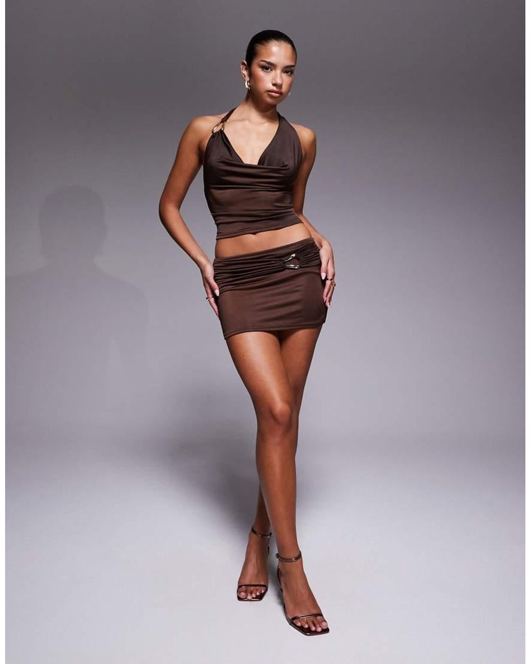 Edikted Gray Co-ord Isaiah Abstract Ring Halter Top