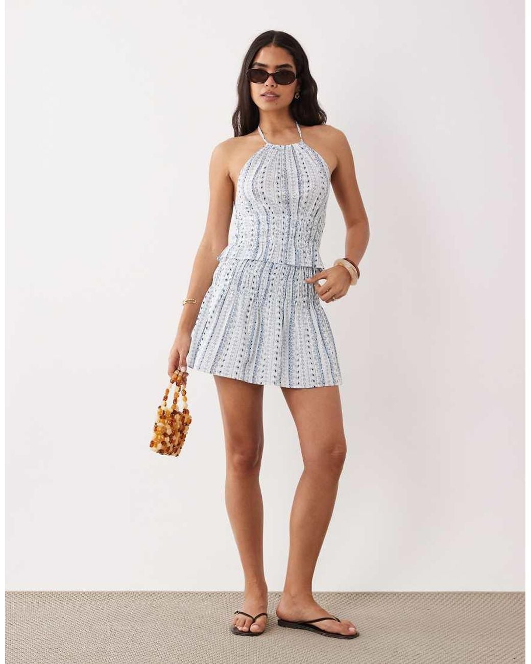 Mango Gray Teen Halterneck Shir Waist Top Co-ord
