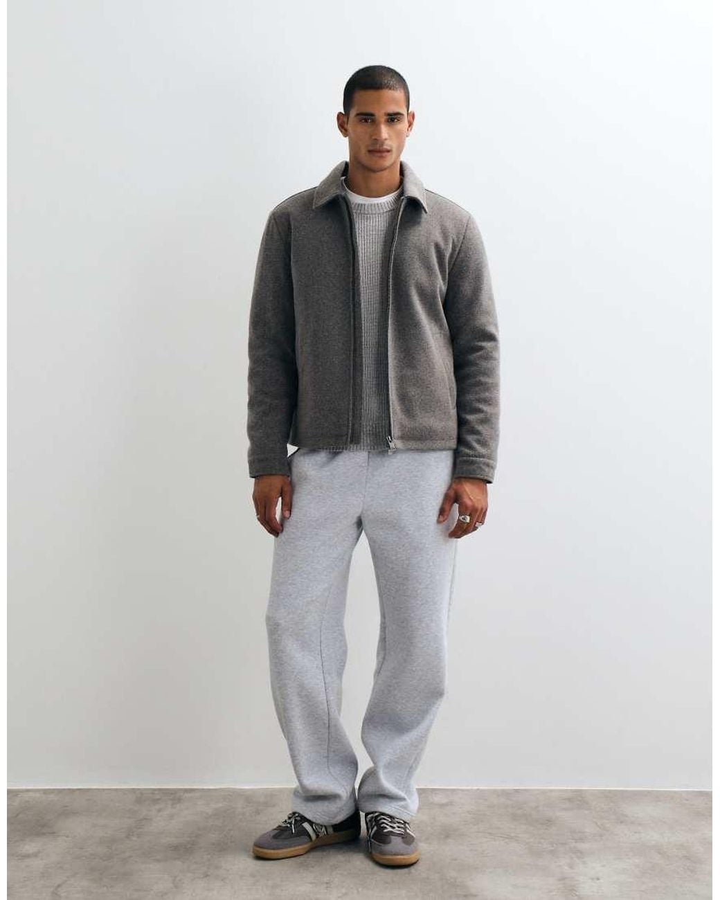 Threadbare Gray Faux Wool Zip Through Jacket for men