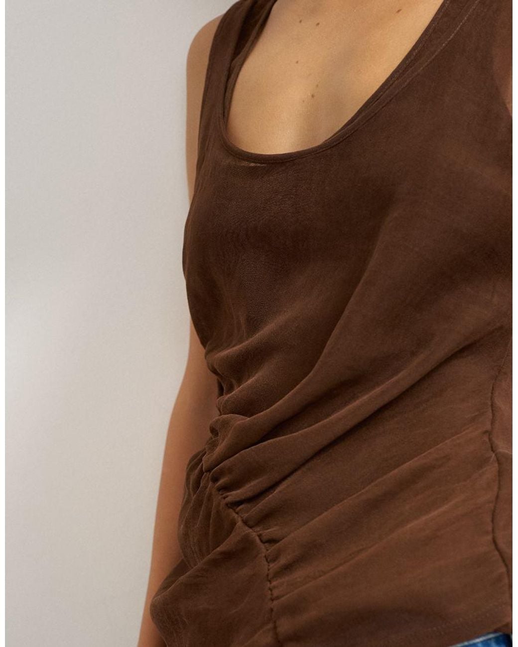 TOPSHOP Brown Mesh Ruched Tunic Layered Vest