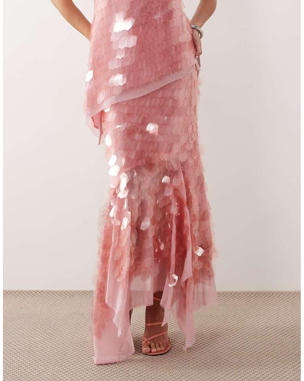 ARRANGE Pink Shard Sequin Square Cut Hem Midi Skirt