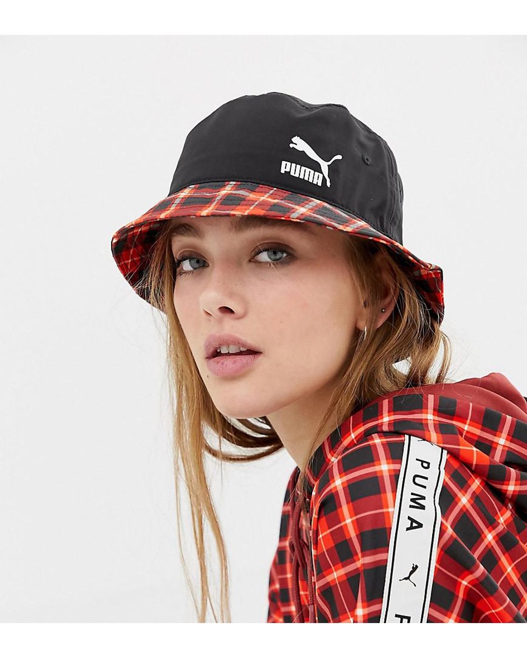 PUMA Exclusive Red Check Bucket Hat | Lyst