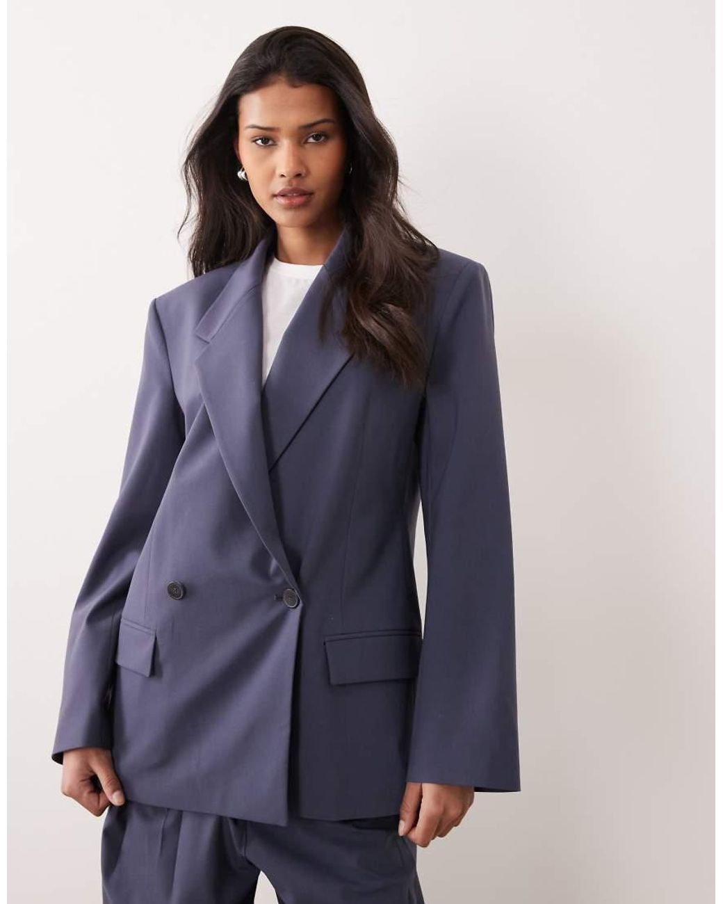 Mango Blue Uma Blazer With Shoulder Pad Co-ord