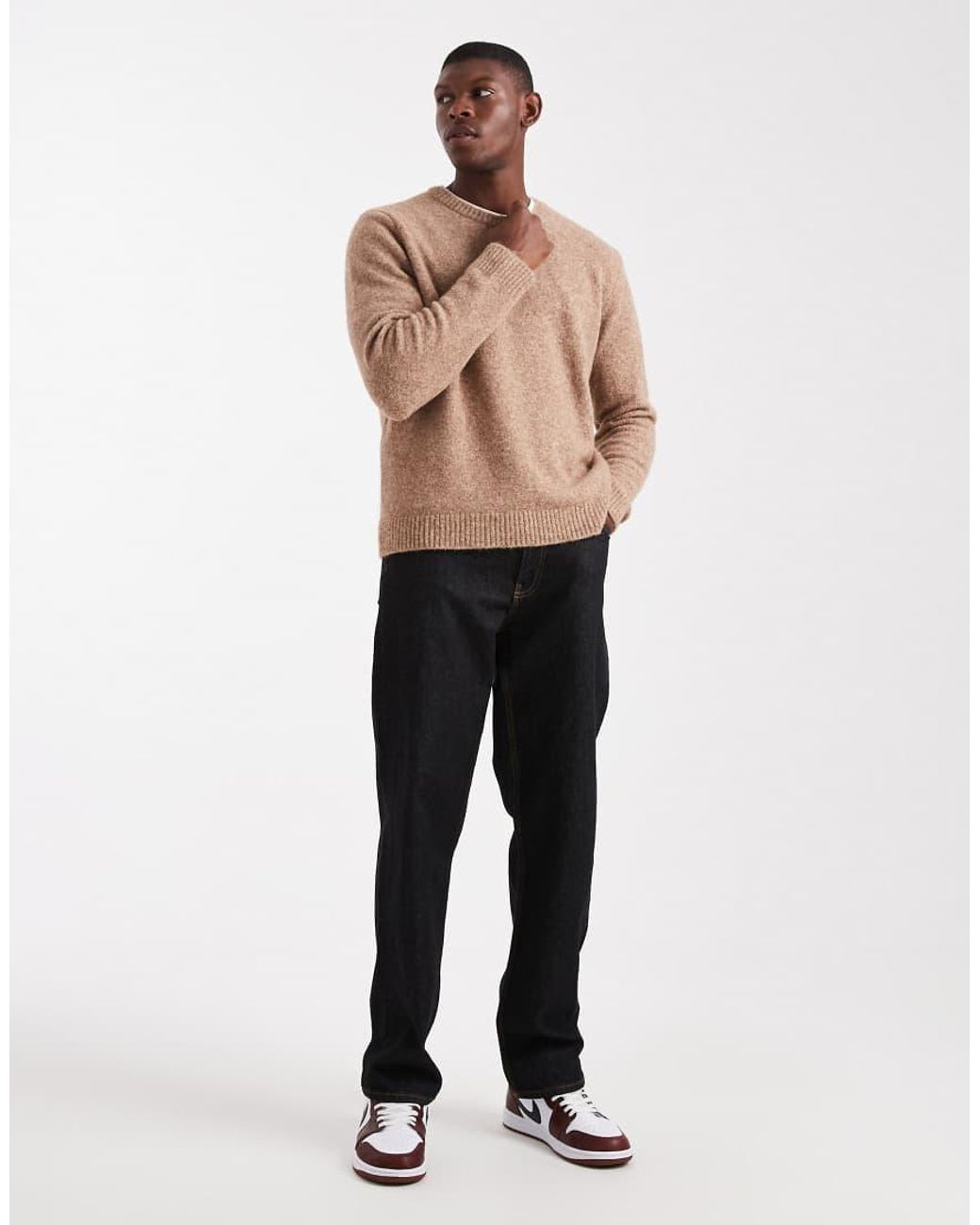 ASOS Brown Relaxed Knitted Crew Neck Jumper for men