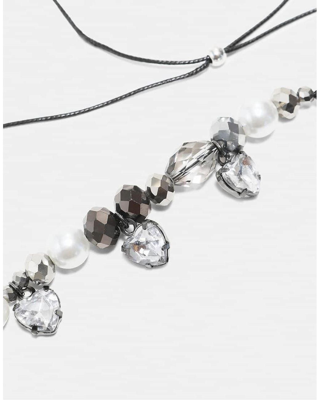 Stradivarius White Jewelled Beaded Necklace