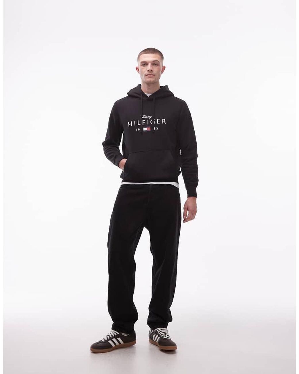 Tommy Hilfiger Blue Stacked Large Centre Logo Hoodie for men