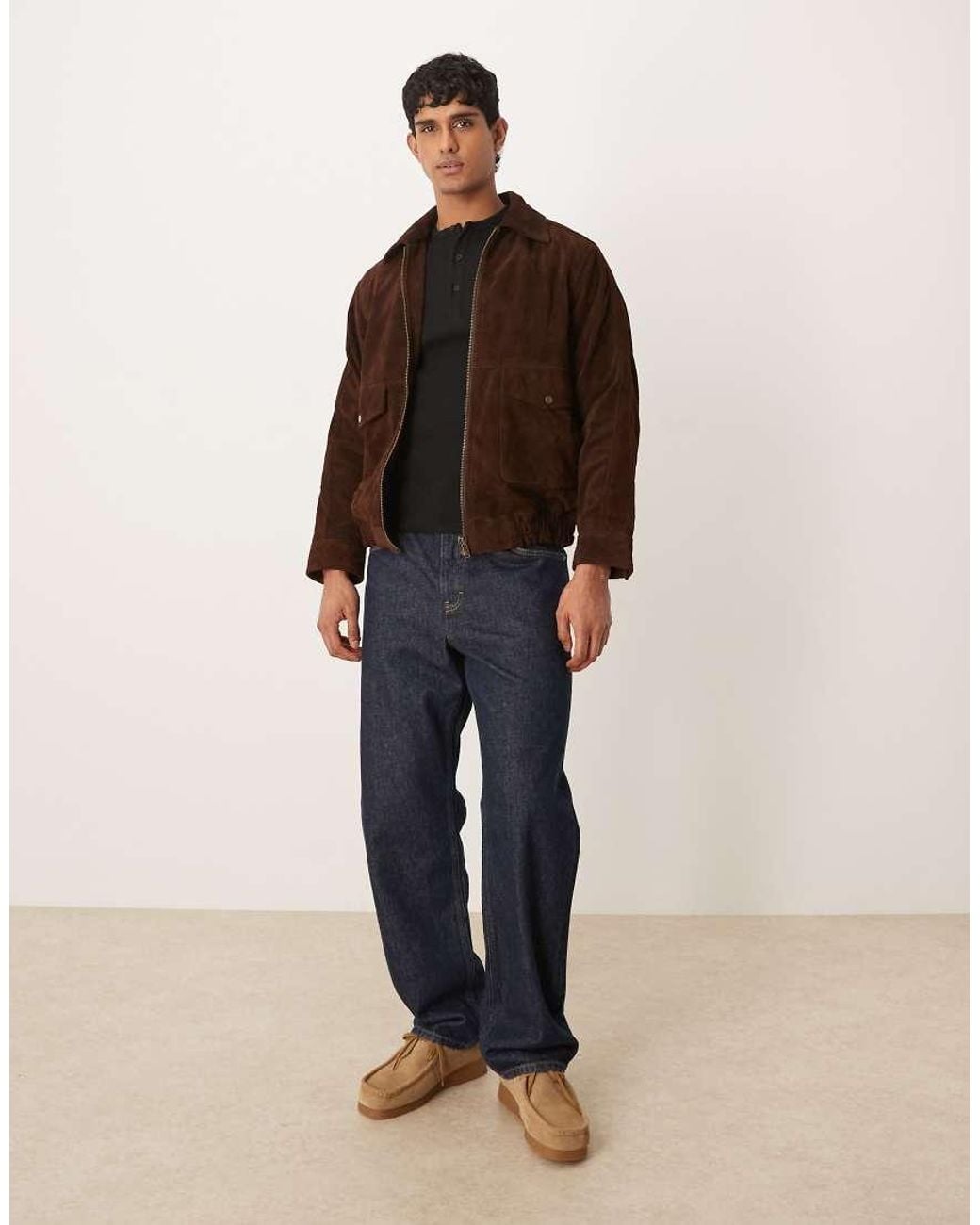 Barney's Originals Brown Real Suede Bomber Jacket for men