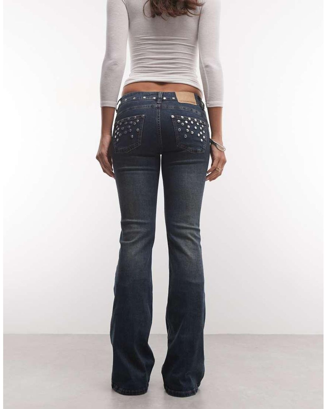 The Ragged Priest Gray Low Rise Flare Jean With Eyelet Detailing