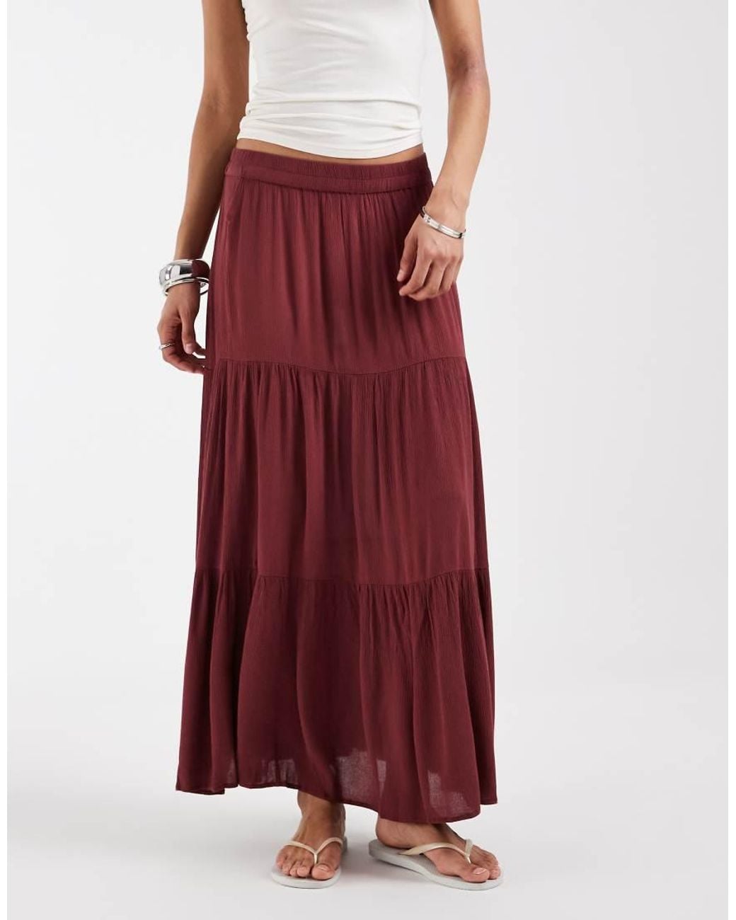 ONLY Red Tie Maxi Skirt