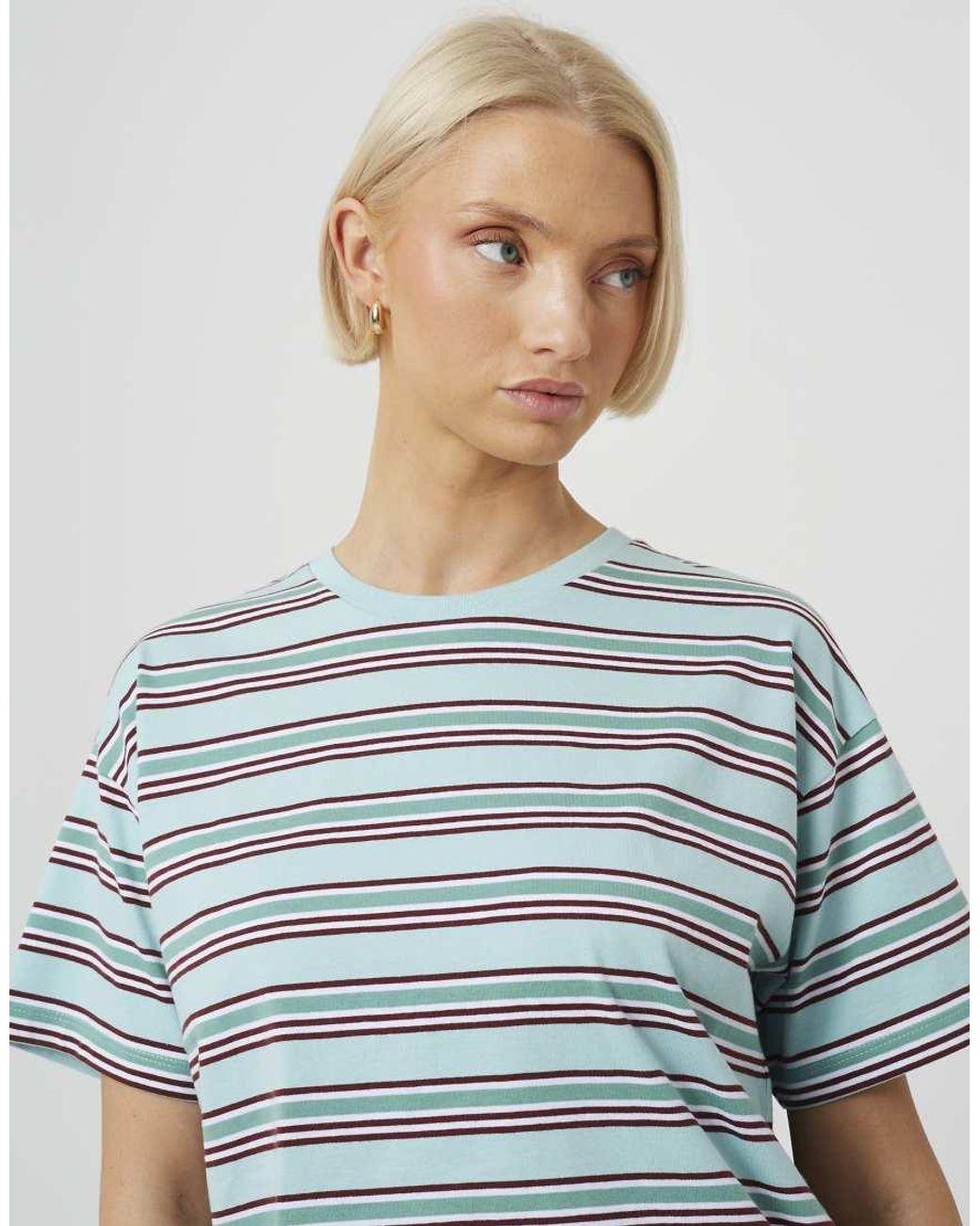 Brave Soul Blue Cotton Oversized Stripe T-Shirt