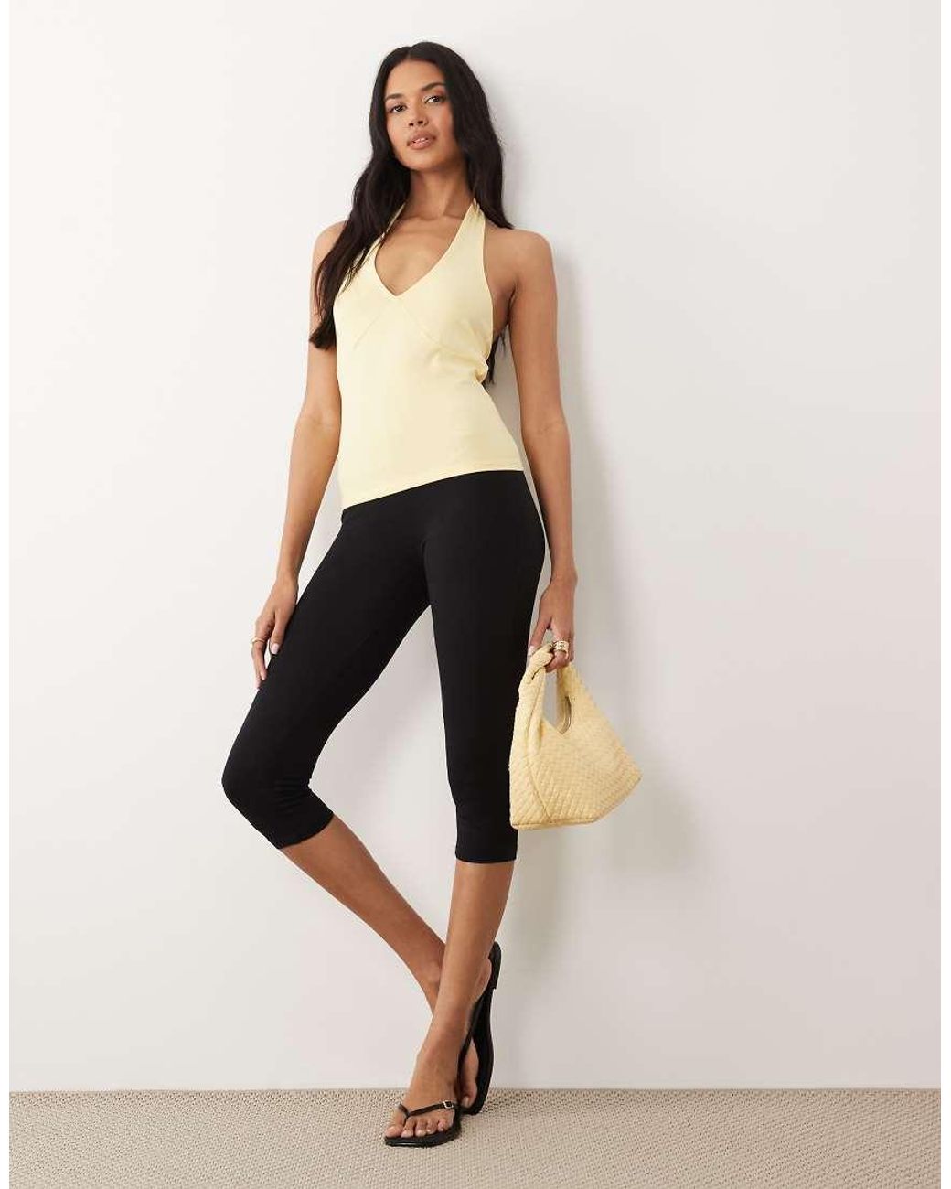 ASOS Black Cotton Plunge Halter Top