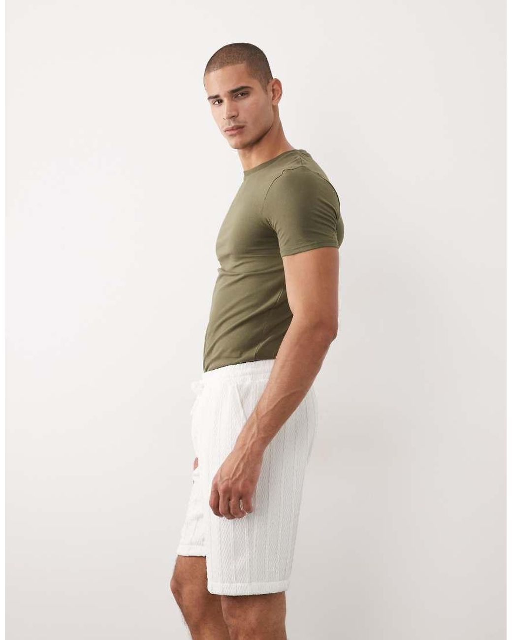 Brave Soul Green Textured Stripe Shorts for men