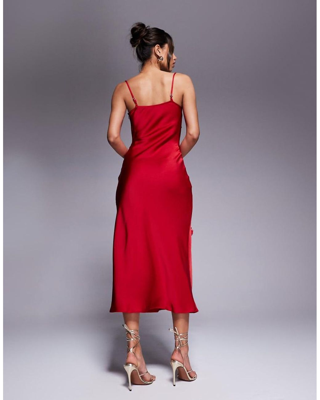 strapless open back dress Reformation Red Satin Slip Dress main image 1
