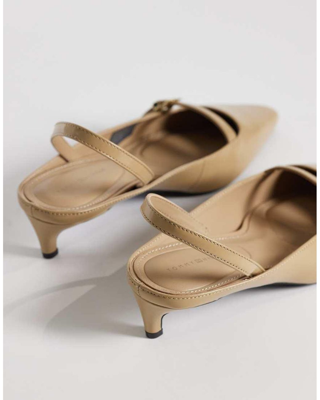 Tommy Hilfiger White Buckle Slingback Kitten Heel