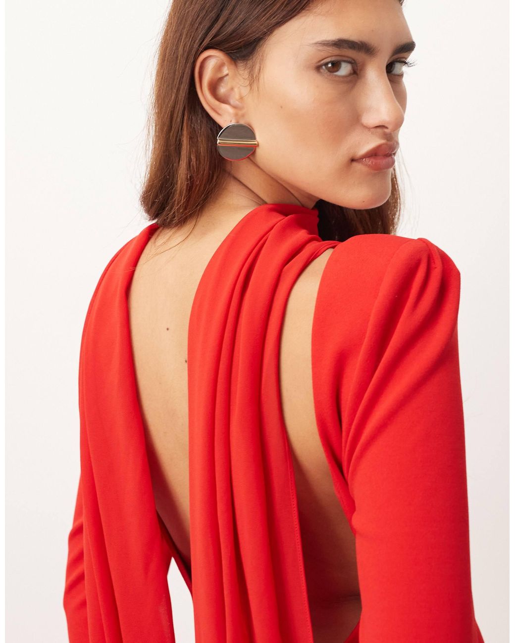 ARRANGE Structured Crepe Long Sleeve Maxi Dress With Chiffon Overlay | Lyst