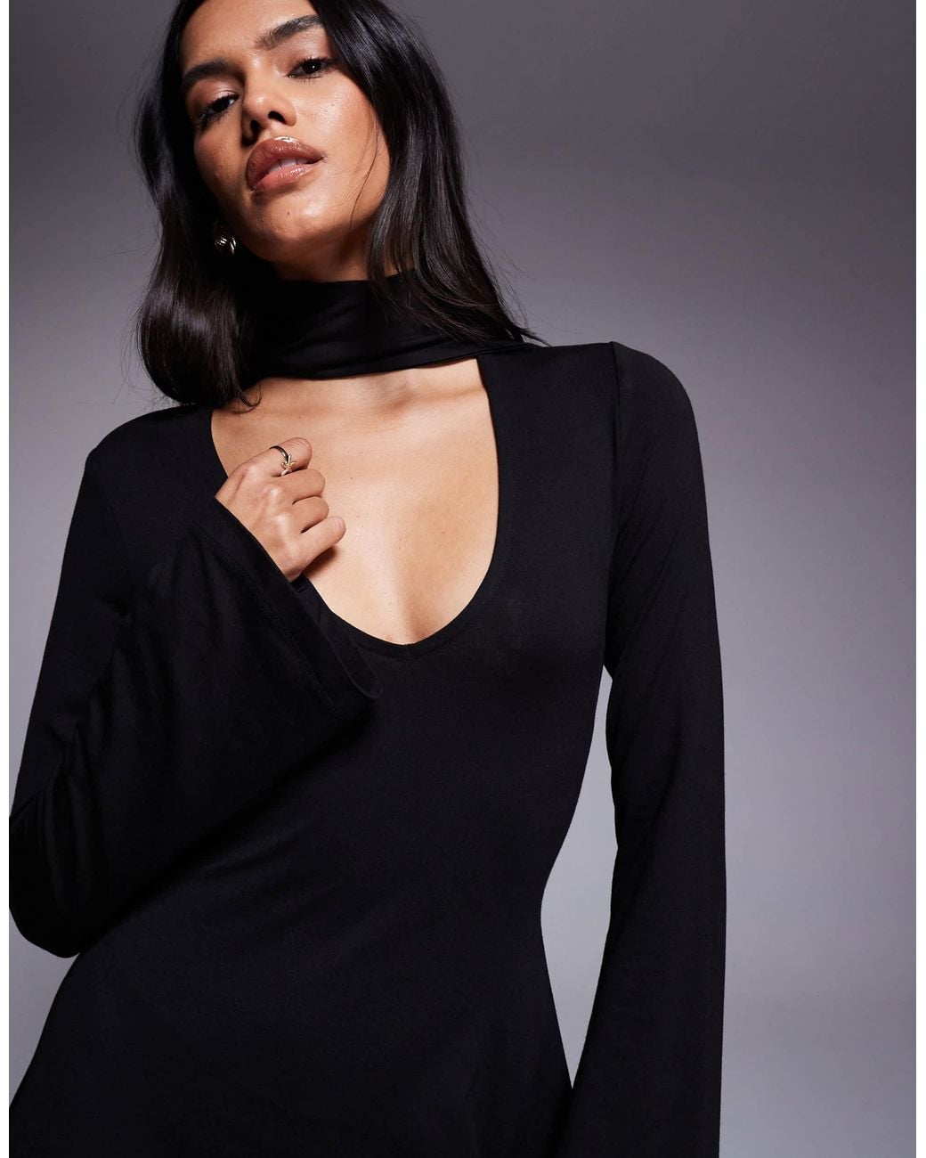 ASOS Flute Sleeve Mini Dress With Scarf Detail in Blue | Lyst
