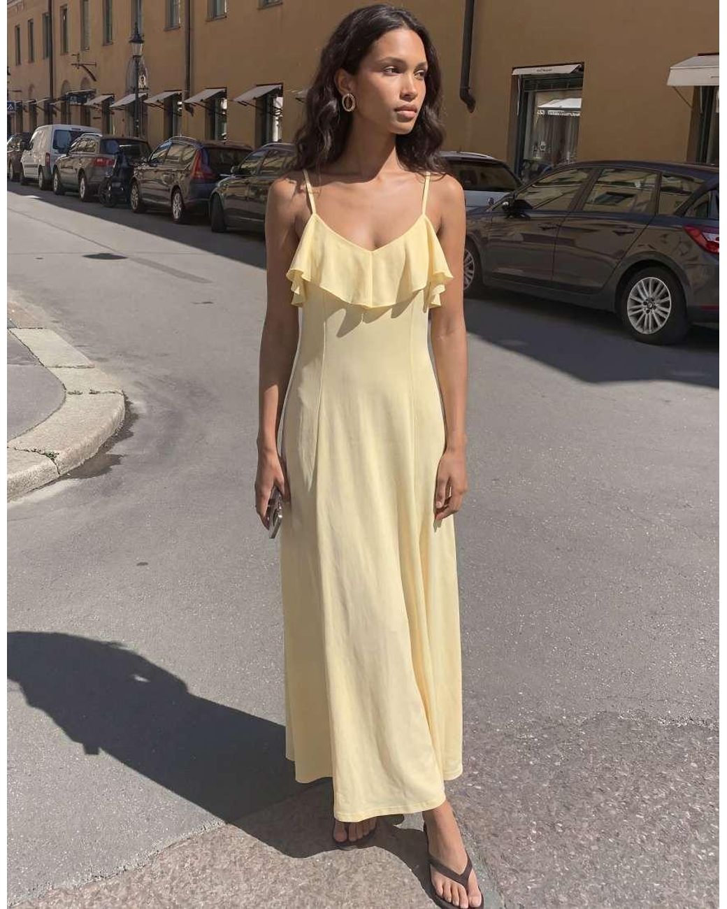 Vero Moda Natural Ruffle Bust Chiffon Midi Cami Dress
