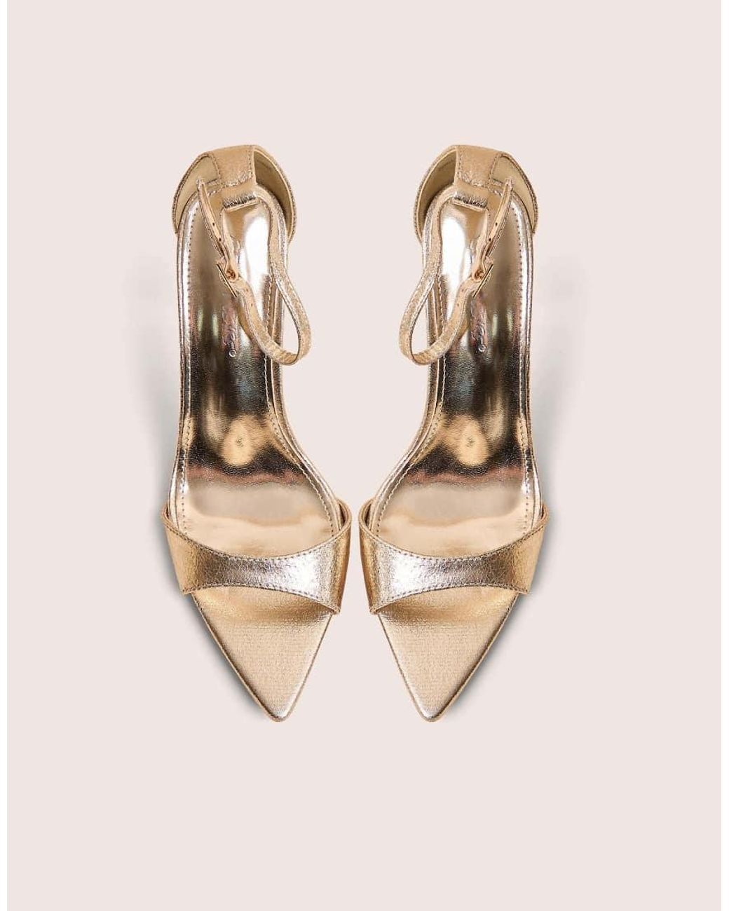 Public Desire Natural Kelisa Gold Cracked Pu Pointed Toe Barely There Stiletto High Heels