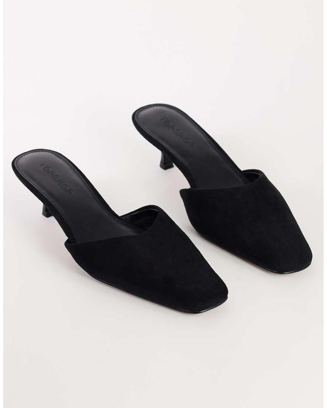 TOPSHOP Black Arthur Rounded Toe Mid Heel Mule