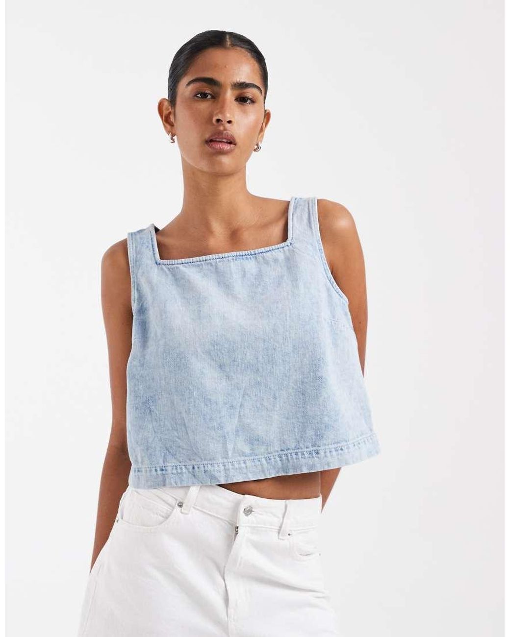 Gap Blue Square Neck Denim Top