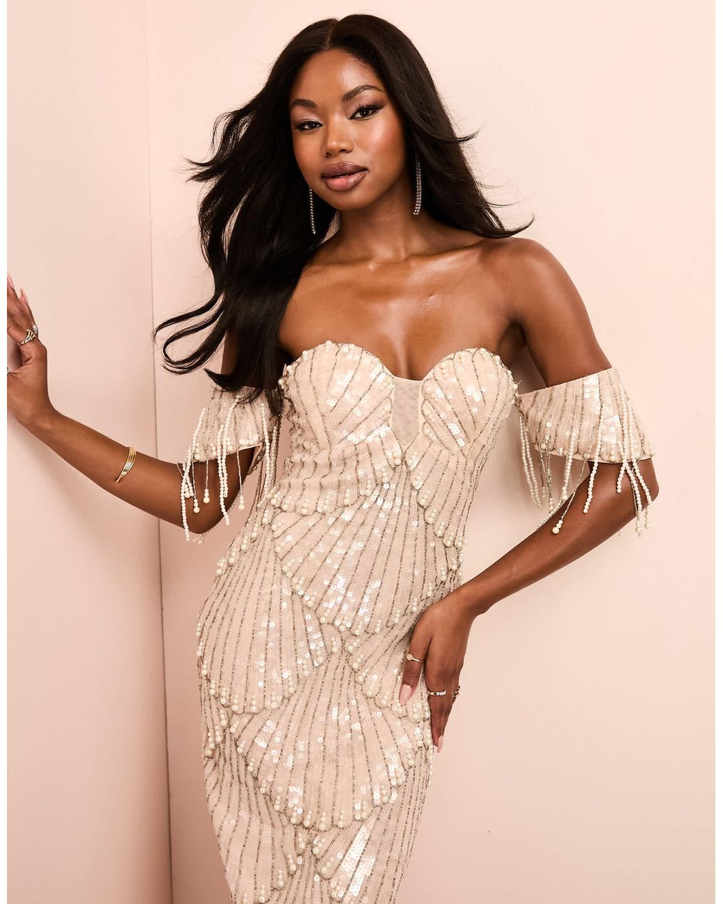 chinese dress ladies Asos Design Strappy Sequin Maxi Dress With Faux Feather Hem Detail In Black