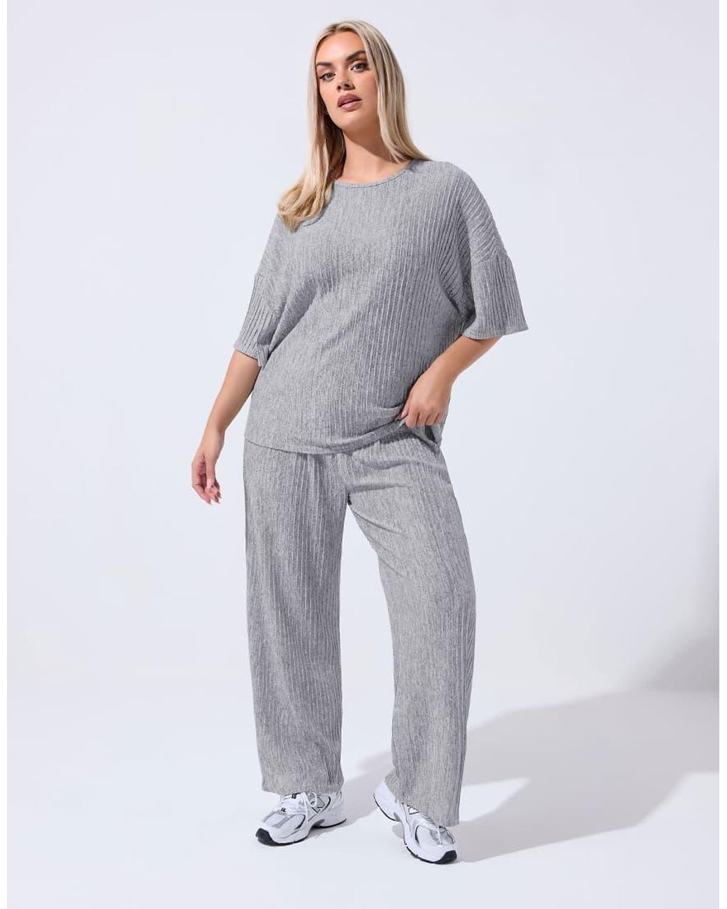 Yours Clothing Blue Plisse Wide Leg Trousers