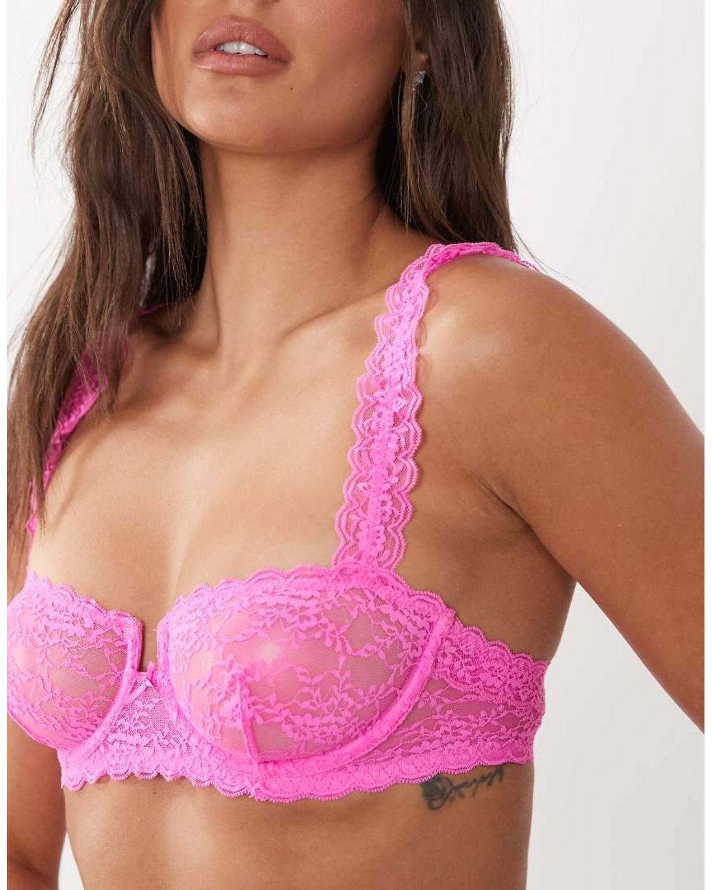 ASOS Pink Lucinda Lace Balcony Bra With Lace Trim