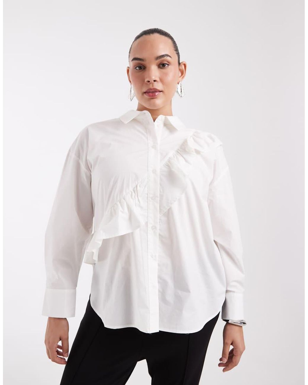 Vero Moda White Asymmetric Ruffle Shirt