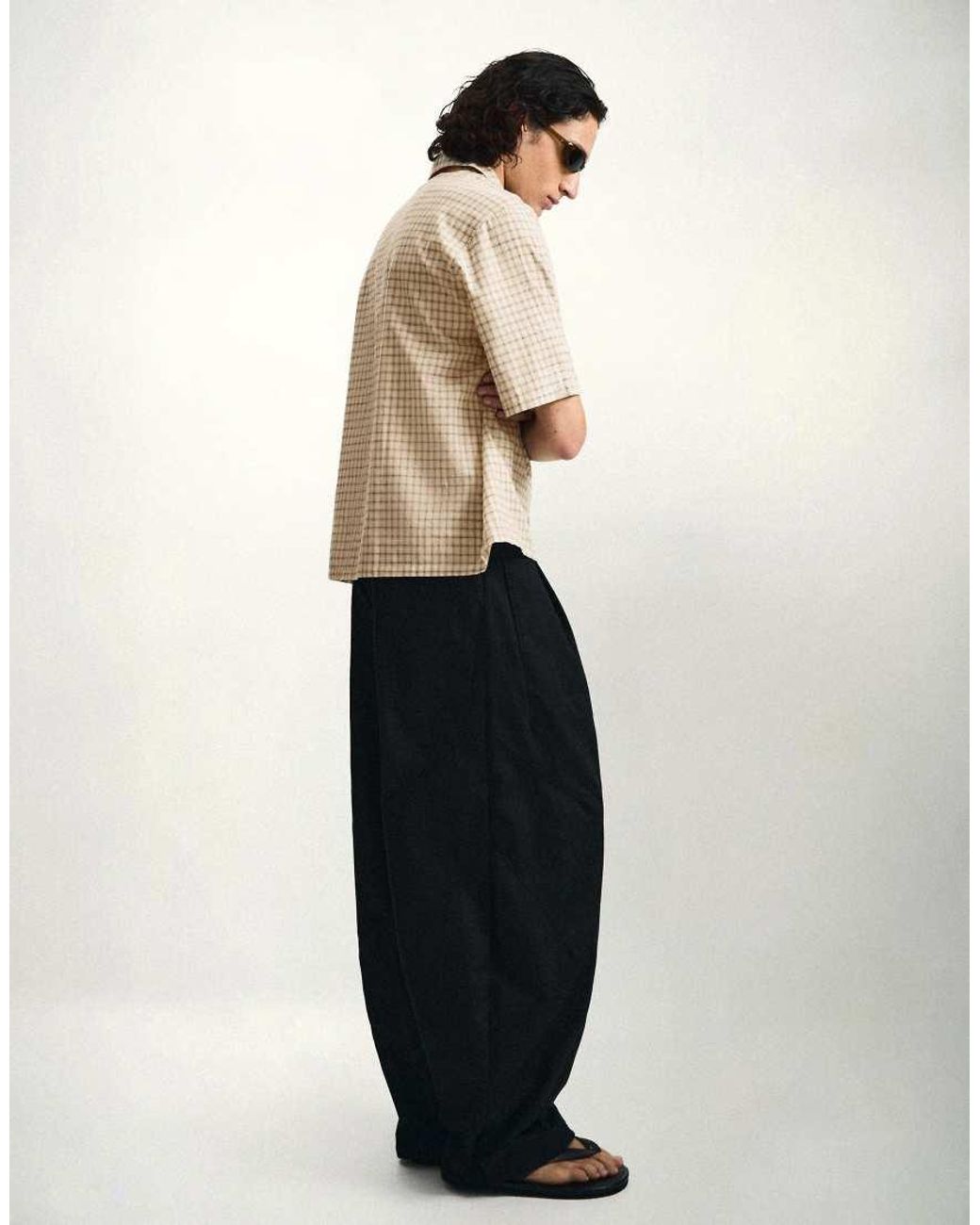 Bershka Natural Darted Barrel Leg Trousers for men