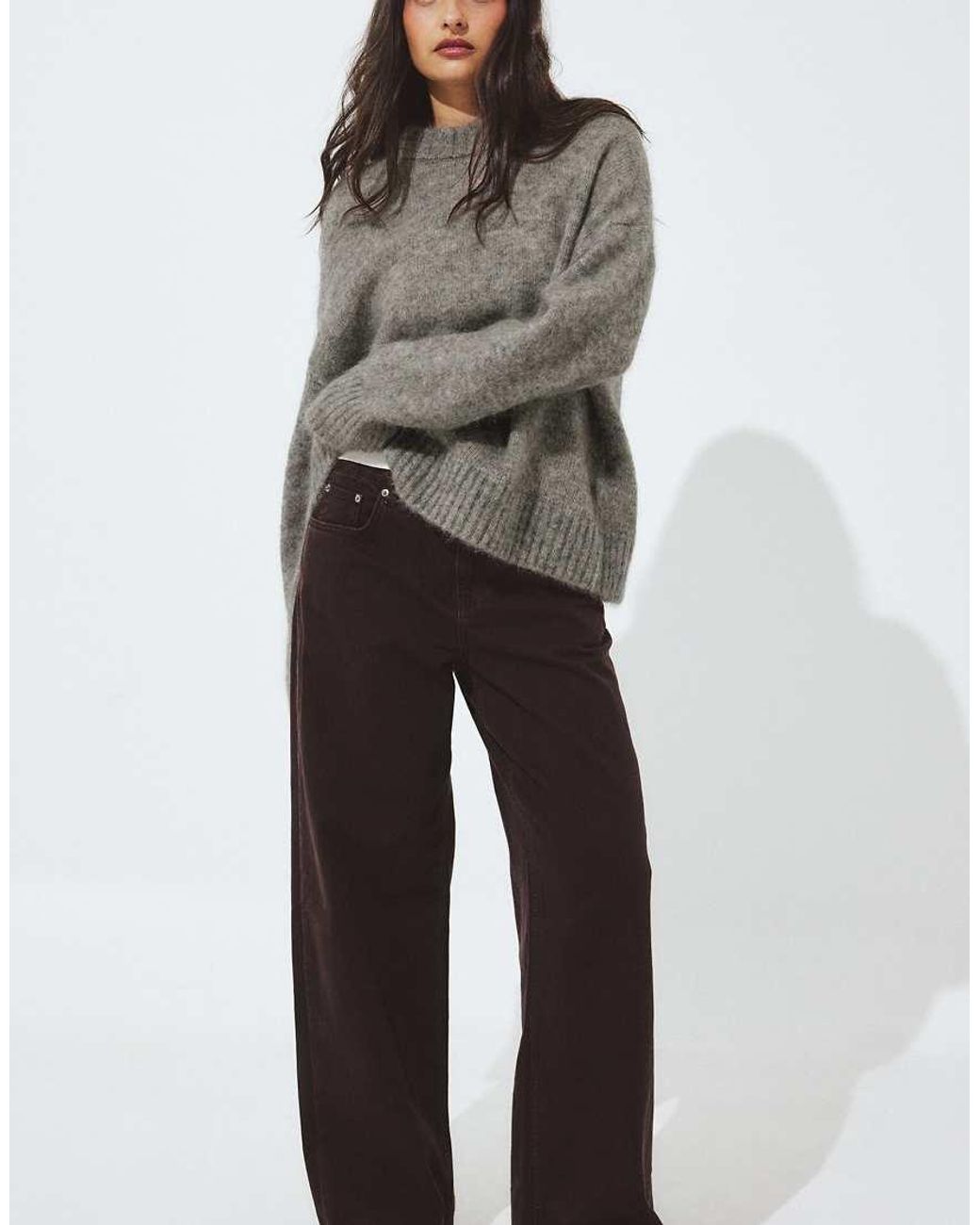 NA-KD Gray Knitted Mohair Blend Round Neck Sweater