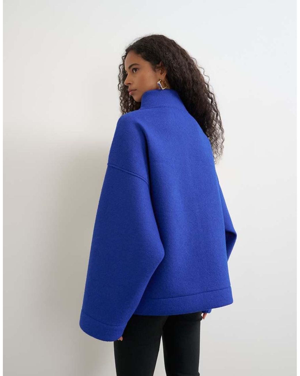 TOPSHOP Blue Borg Wrap Neck Sweat