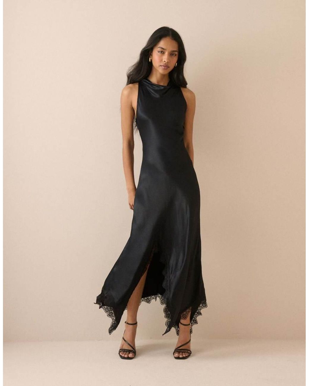 Nobody's Child Natural Asymmetrical Hem Satin Marta Maxi Dress