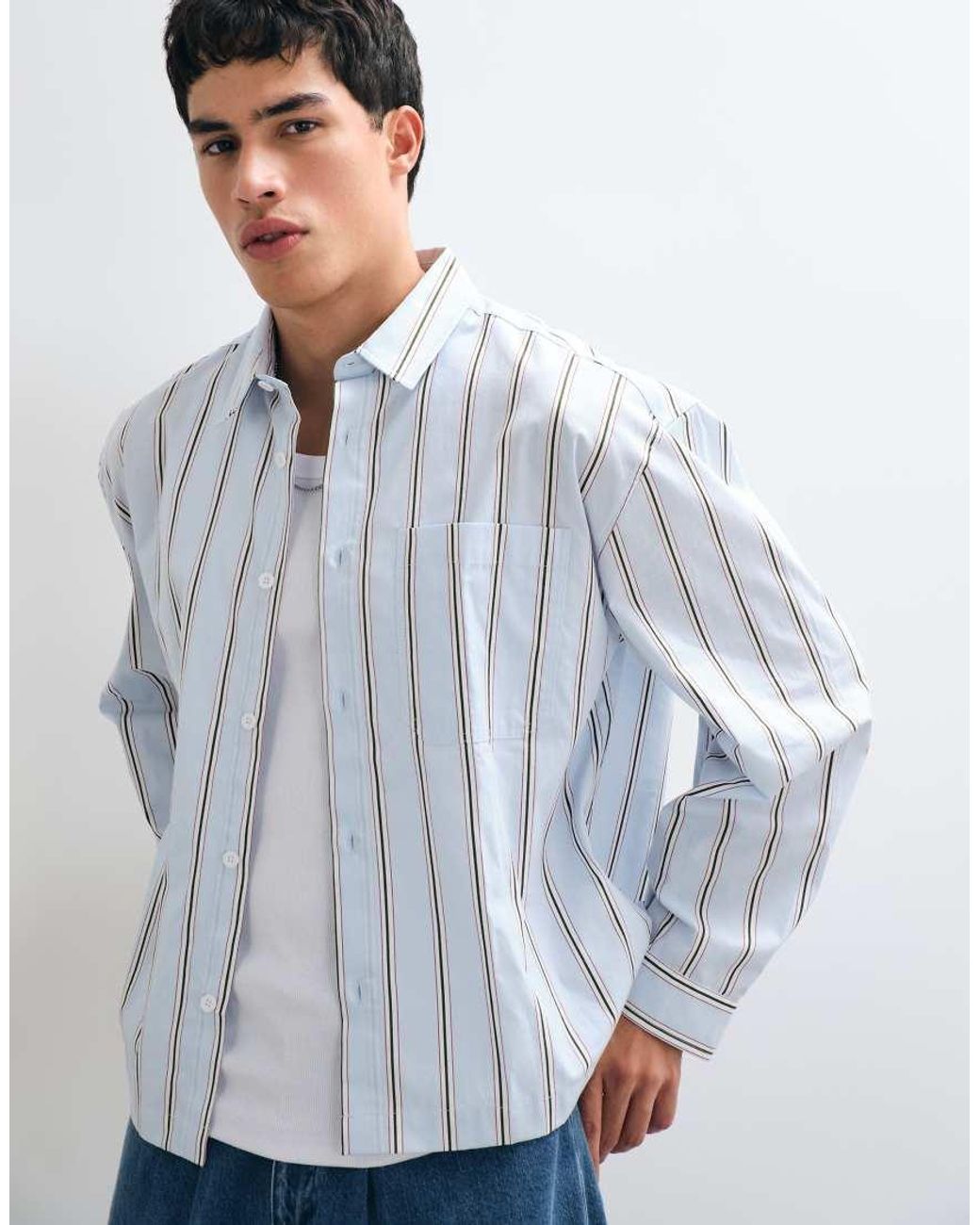 ASOS Blue Boxy Oversized Stripe Shirt for men