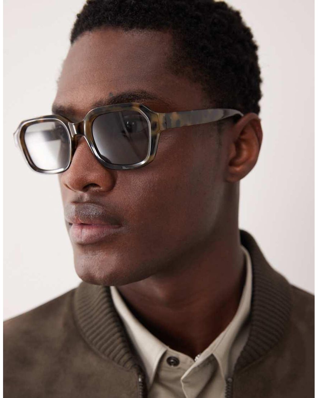 ASOS Brown Slim Square Sunglasses for men
