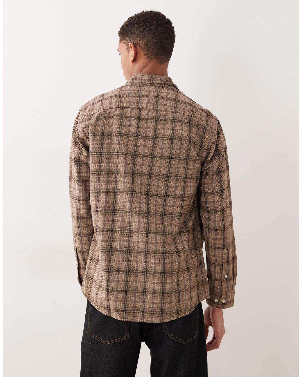SELECTED Brown Checked Long Sleeved Shirt for men