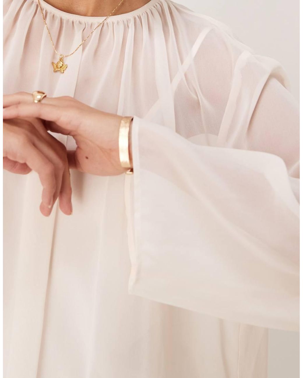 ASOS Natural Chiffon Boho Blouson Mini Dress