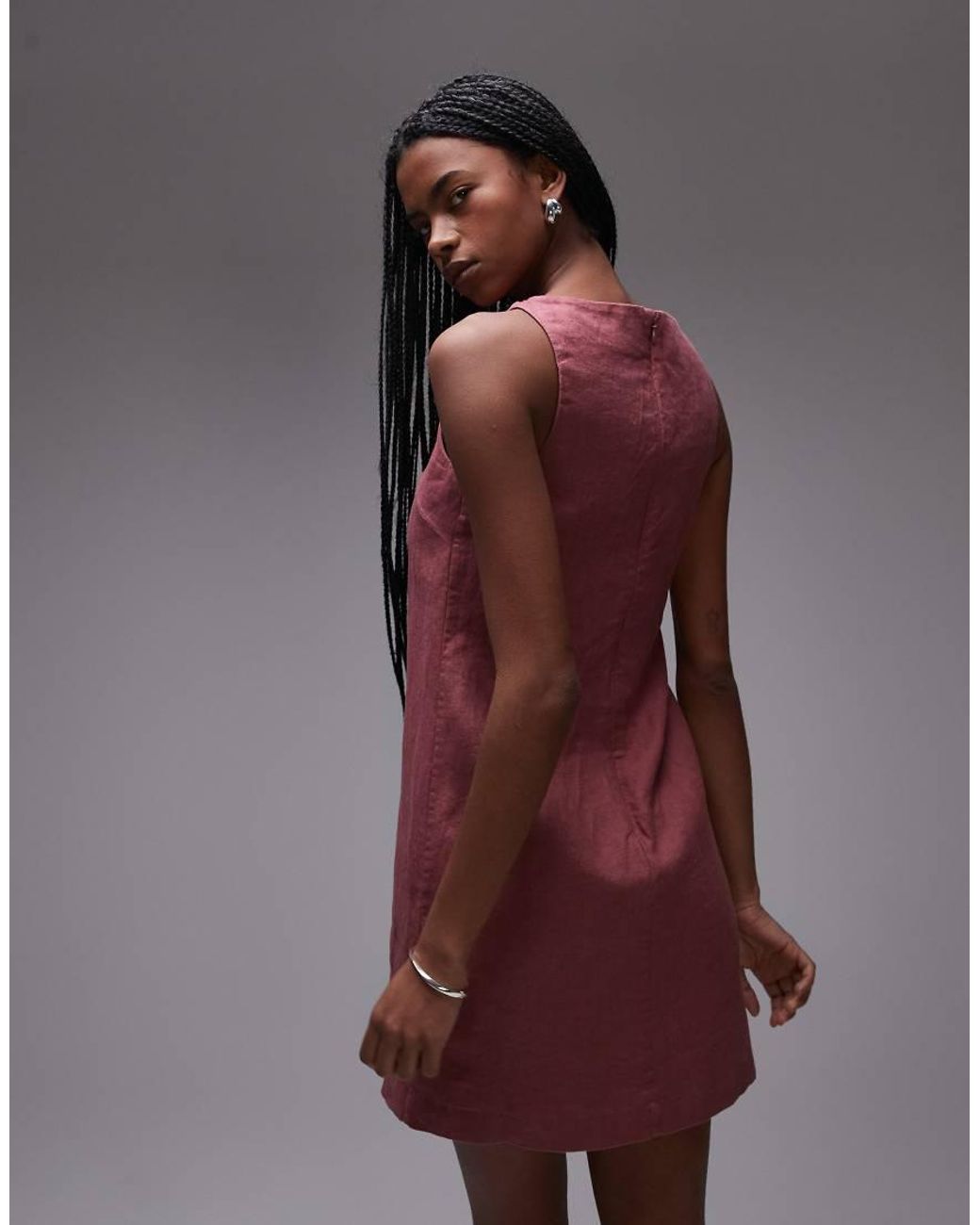 & Other Stories Red Linen Mini Dress With Boat Neck