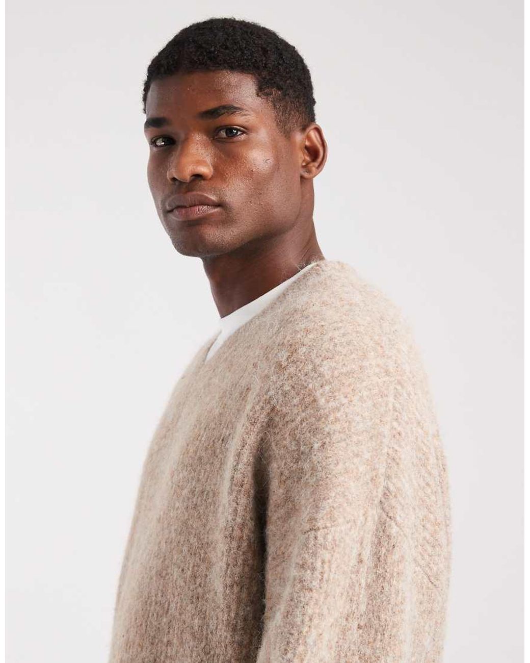 ASOS Blue Oversized Knitted V-Neck Wool Blend Jumper for men
