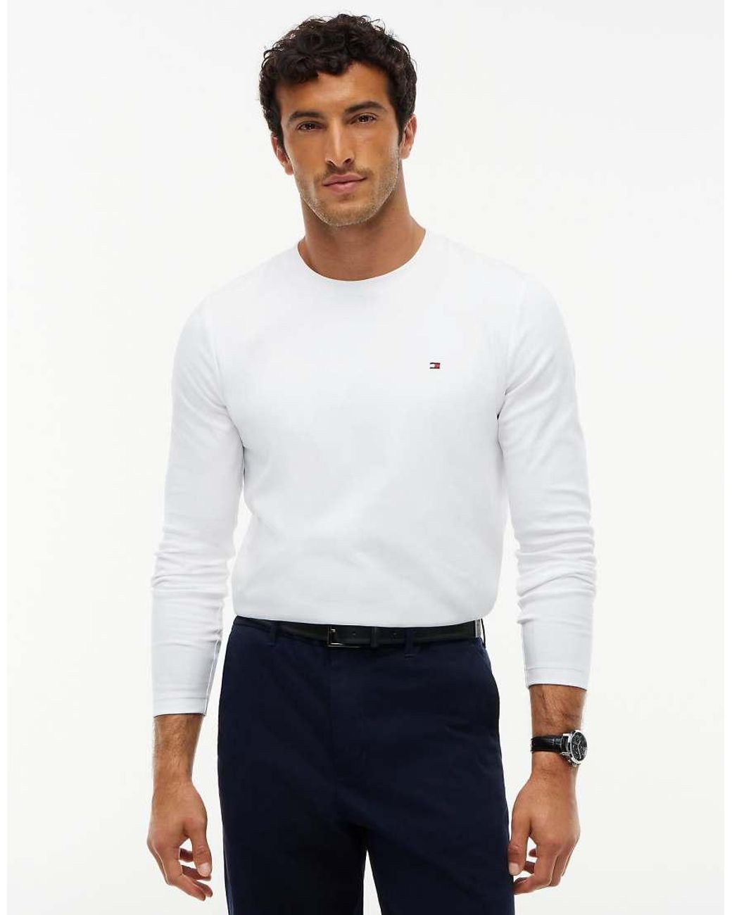 Tommy Hilfiger White Slim Interlock Knit Long Sleeve T-Shirt for men