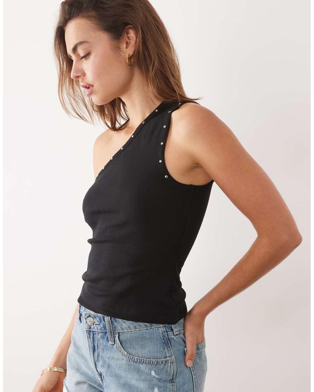 ASOS Black One Shoulder With Stud Details Top