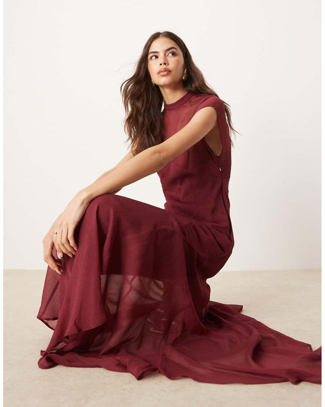 ASOS Red Asos Design Tall High Neck Hanky Hem Chiffon Maxi Dress